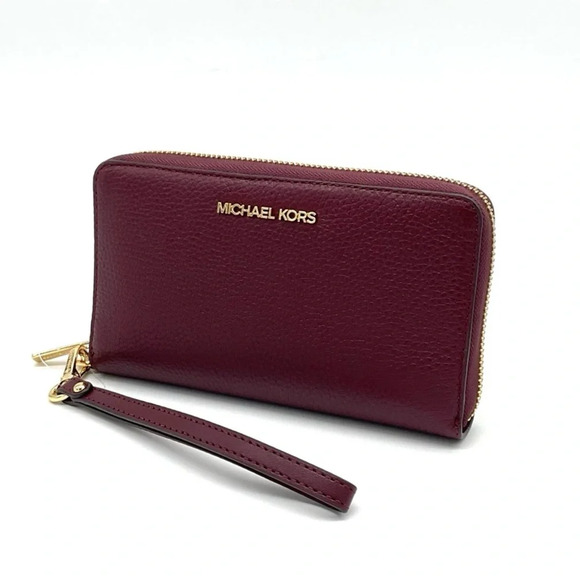 Michael Kors Large Flat Mf Phone Case Wallet Ox Blood - Picture 2 of 8